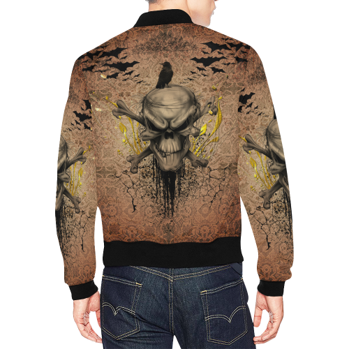 The scary skull with crow All Over Print Bomber Jacket for Men/Large Size (Model H19)
