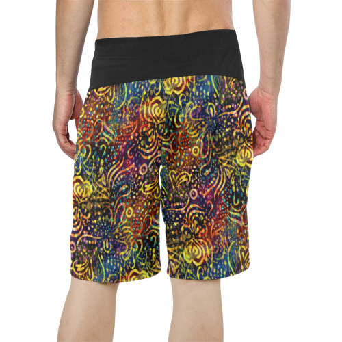 Rainbow Dotted Floral Batik Pattern Men's All Over Print Board Shorts (Model L16)
