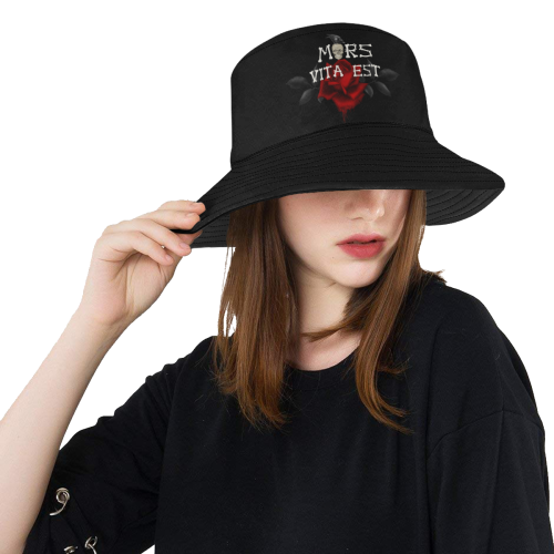 Gothic Skull With Rose and Raven All Over Print Bucket Hat