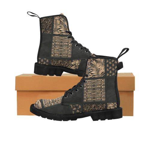 Exclusive Golden Black Python Patchwork Martin Boots for Women (Black) (Model 1203H)