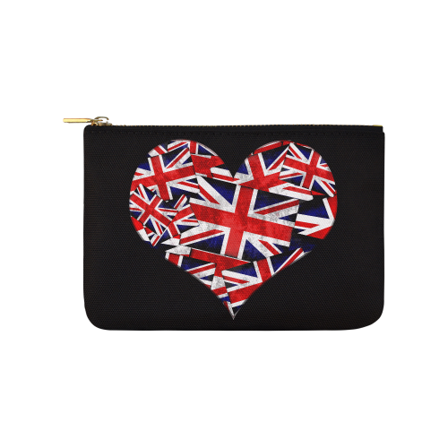 Union Jack British UK Flag Heart Black Carry-All Pouch 9.5''x6''