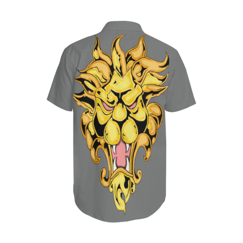 Gold Metallic Lion Grey Men's Short Sleeve Shirt with Lapel Collar (Model T54)