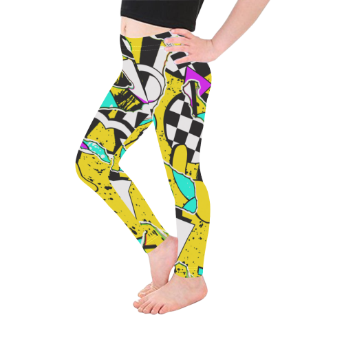 Shapes on a yellow background Kid's Ankle Length Leggings (Model L06)