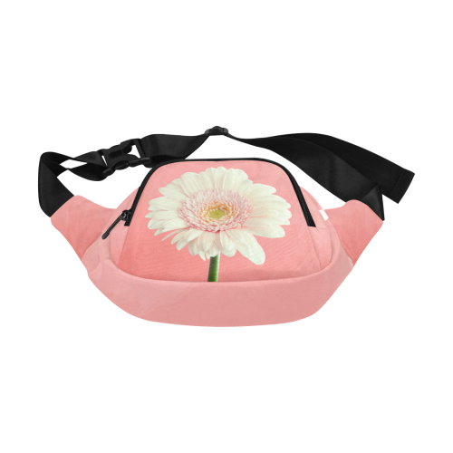 Gerbera Daisy - White Flower on Coral Pink Fanny Pack/Small (Model 1677)