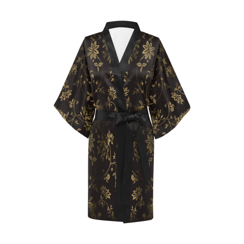 Gothic Victorian Black And Gold Pattern Kimono Robe