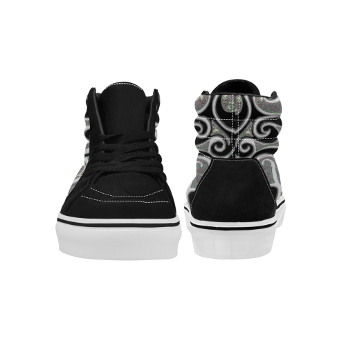 retro abstract swirl in black and white Men's High Top Skateboarding Shoes (Model E001-1)