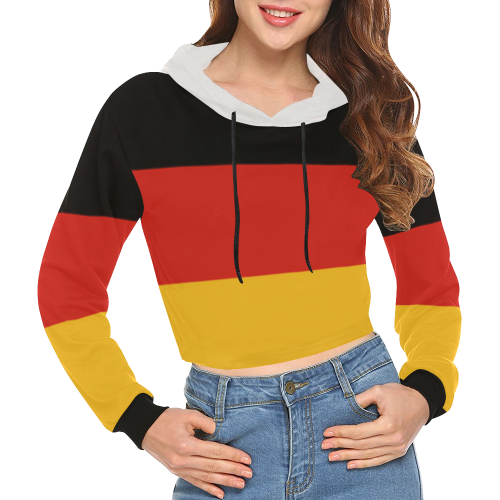 German Flag Colored Stripes All Over Print Crop Hoodie for Women (Model H22)