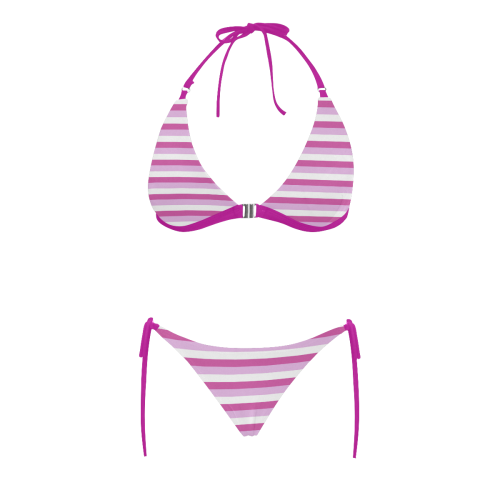 Pink Stripes Fuschia Buckle Front Halter Bikini Swimsuit (Model S08)