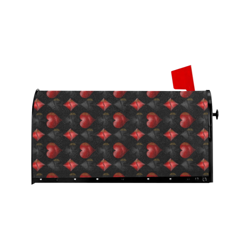 Las Vegas Black and Red Casino Poker Card Shapes on Black Mailbox Cover