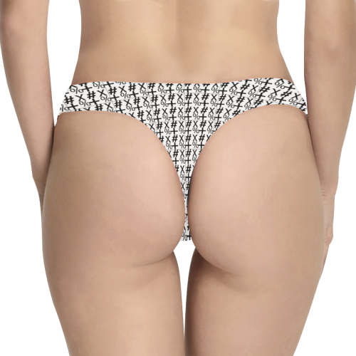 NUMBERS Collection Symbols White/Black Women's All Over Print Thongs (Model L30)