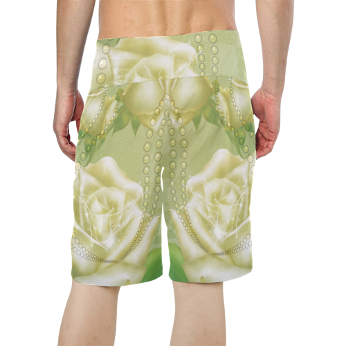 Beautiful soft green roses Men's All Over Print Board Shorts (Model L16)