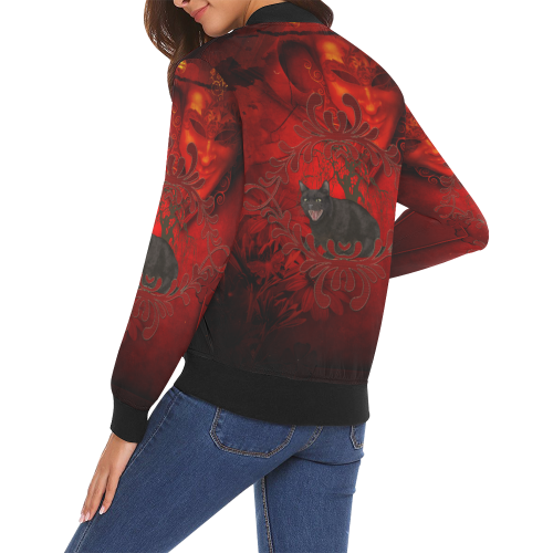 Funny angry cat All Over Print Bomber Jacket for Women (Model H19)