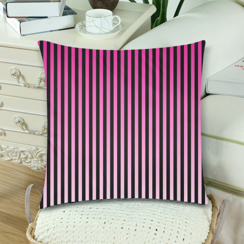 Pink Ombre Stripes on Black Custom Zippered Pillow Cases 18"x 18" (Twin Sides) (Set of 2)