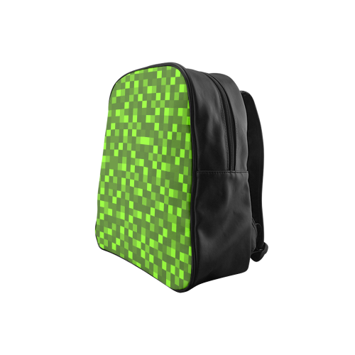funky funny light and dark green neon color pixel pixels blocks gamer School Backpack (Model 1601)(Small)