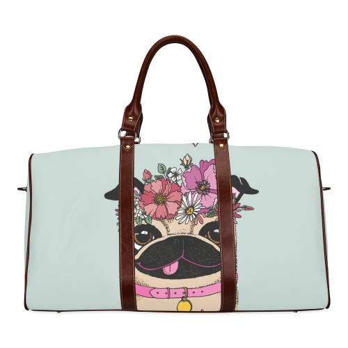 Pug Flower Waterproof Travel Bag/Small (Model 1639)