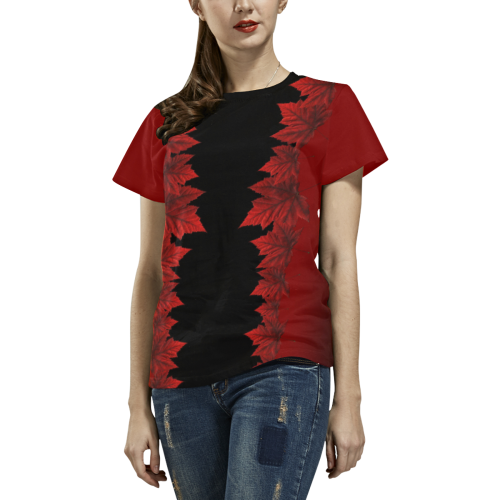 Canada Maple Leaf T-shirts Women's Plus Size All Over Print T-shirt for Women/Large Size (USA Size) (Model T40)