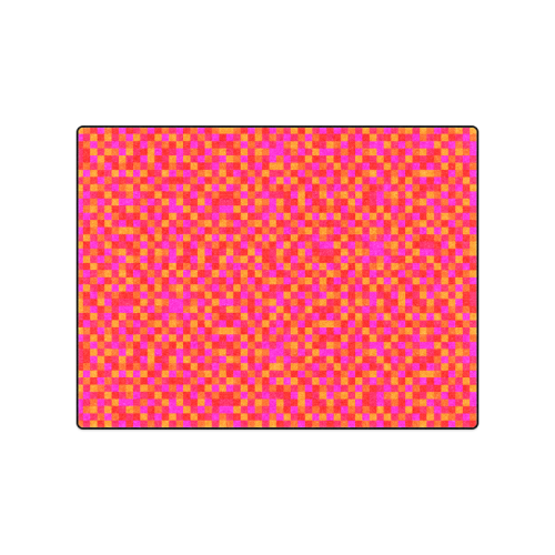 Funny funky crazy neon pink orange red multicolor pixels pixel squares pattern gamer Blanket 50"x60"
