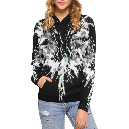 Phoenix - Abstract Painting Bird White 1 All Over Print Hoodie for Women (USA Size) (Model H13)