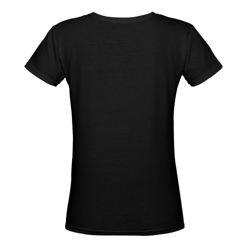Patchwork Heart Teddy Black Women's Deep V-neck T-shirt (Model T19)