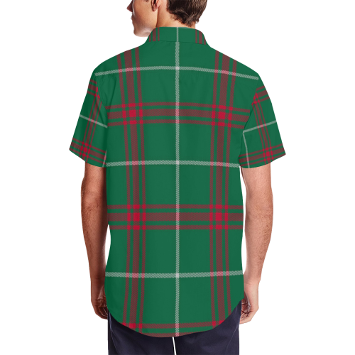 Welsh National Tartan Men's Short Sleeve Shirt with Lapel Collar (Model T54)