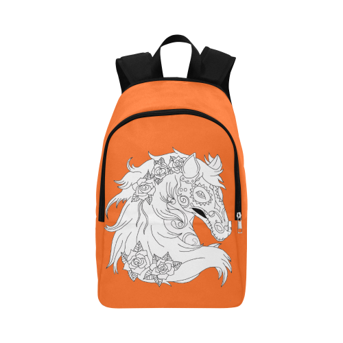 Color Me Sugar Skull Horse Orange Fabric Backpack for Adult (Model 1659)