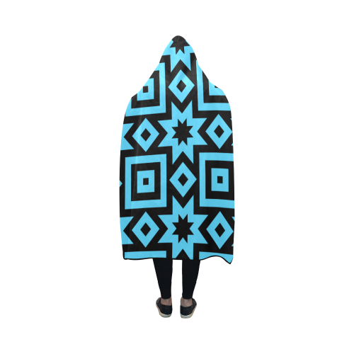 Blue/Black Geometric Pattern Hooded Blanket 50''x40''