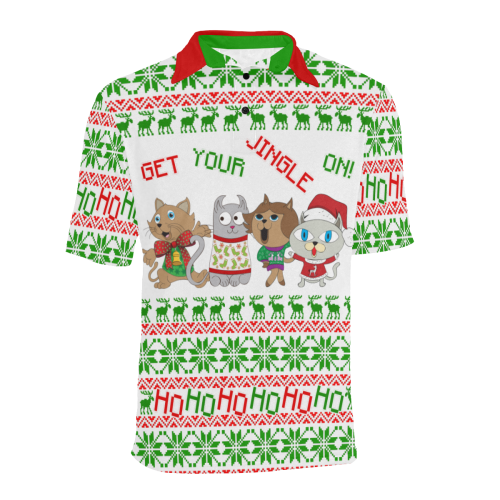 Party Cats Jingle On Ugly Christmas Sweater Men's All Over Print Polo Shirt (Model T55)
