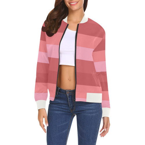 Shades Of Coral Stripes All Over Print Bomber Jacket for Women (Model H19)