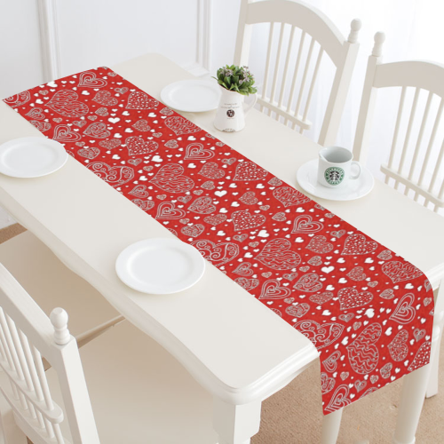 red white hearts Table Runner 14x72 inch