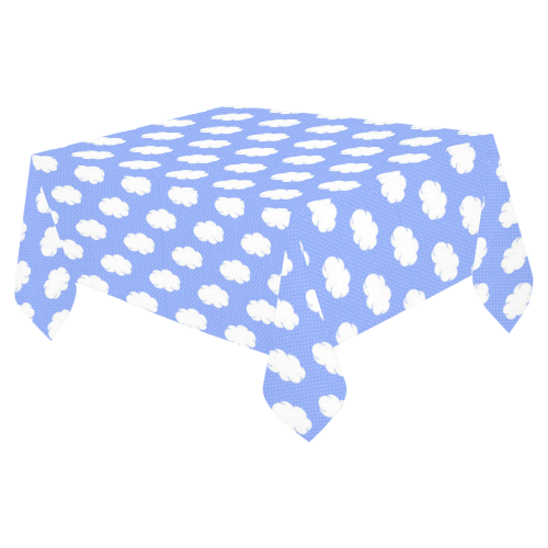 Clouds and Polka Dots on Blue Cotton Linen Tablecloth 52"x 70"