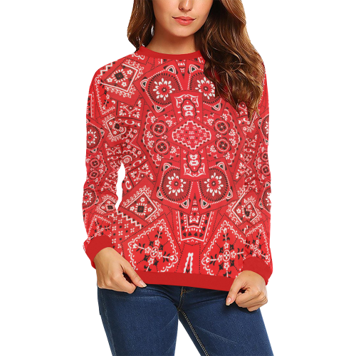 Bandana Squares Pattern All Over Print Crewneck Sweatshirt for Women (Model H18)