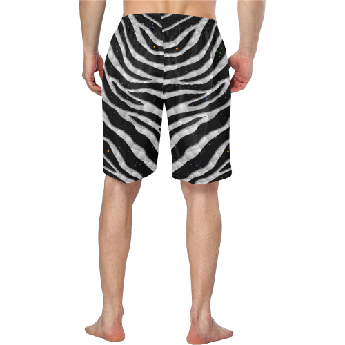 Ripped SpaceTime Stripes - White Men's Swim Trunk/Large Size (Model L21)