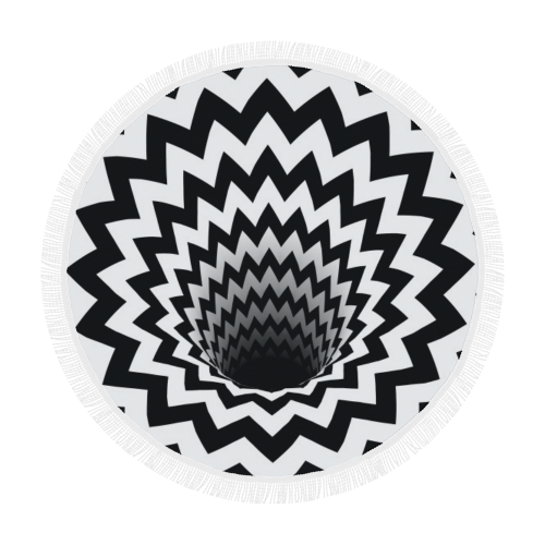 Optical Illusion Chevron Black Hole (Black/White) Circular Beach Shawl 59"x 59"