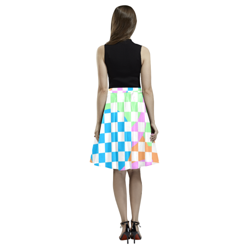 Colorful Retro Checkerboard Melete Pleated Midi Skirt (Model D15)