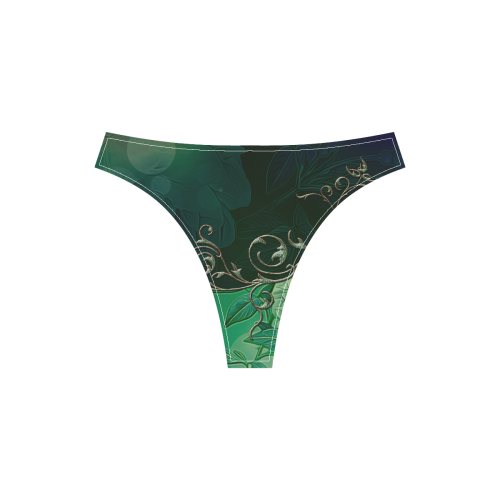 Green floral design Sport Top & High-Waisted Bikini Swimsuit (Model S07)