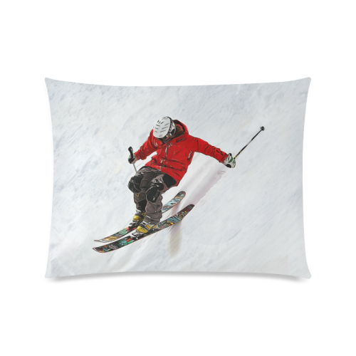 Daring Skier Flying Down a Steep Slope Custom Zippered Pillow Case 20"x26"(Twin Sides)