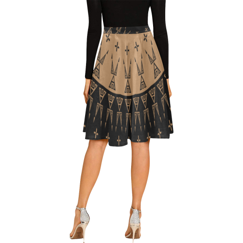 Night Stars Brown Melete Pleated Midi Skirt (Model D15)
