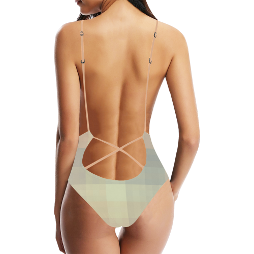 Like a Candy Sweet Pastel Pattern Sexy Lacing Backless One-Piece Swimsuit (Model S10)