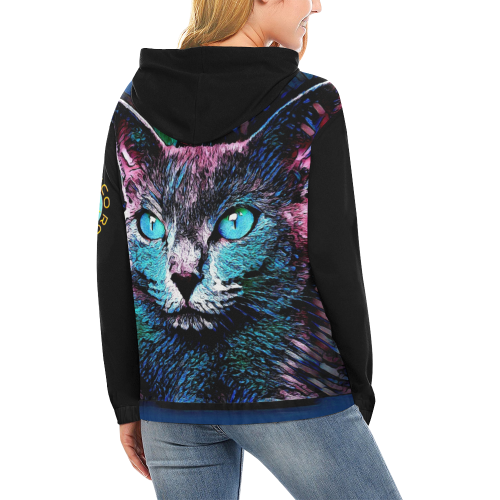 FUNNY CAT MULTICOLOR CRASSCO All Over Print Hoodie for Women (USA Size) (Model H13)