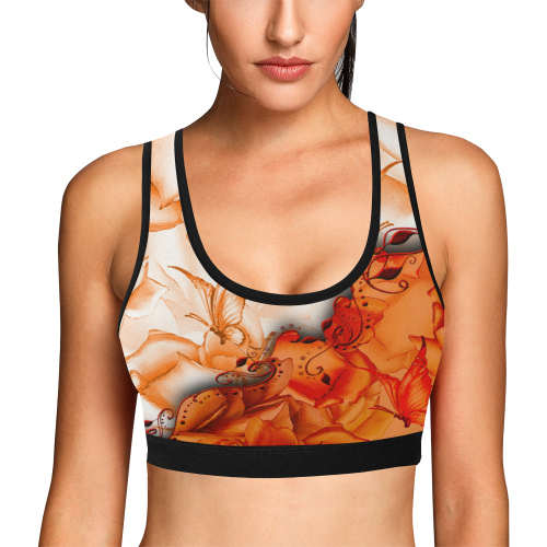 Sorf red flowers with butterflies Women's All Over Print Sports Bra (Model T52)