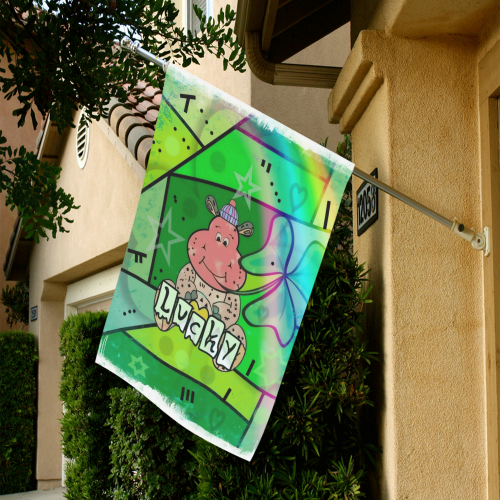 Lucky Hippo by Nico Bielow Garden Flag 28''x40'' （Without Flagpole）