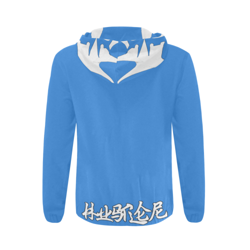 Hustler Shaolin Half Face Blue All Over Print Full Zip Hoodie for Men/Large Size (Model H14)