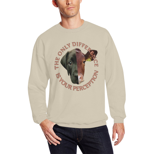 Vegan Cow and Dog Design with Slogan All Over Print Crewneck Sweatshirt for Men/Large (Model H18)