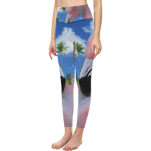 Flamingo and Beach Women's All Over Print High-Waisted Leggings (Model L36)