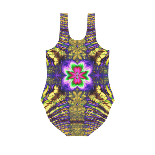 Retro Blue and Yellow Psychedelic Vest One Piece Swimsuit (Model S04)