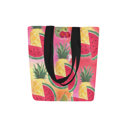 Fresh Watercolor Fruit Pineapple Watermelon Pear Cherry Canvas Tote Bag (Model 1657)