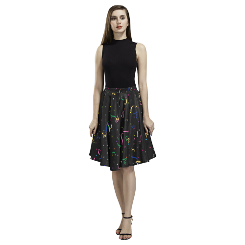 Confetti and  Party Streamers Black Melete Pleated Midi Skirt (Model D15)