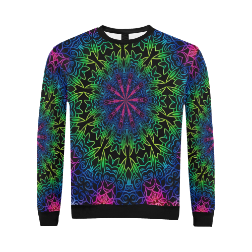 Rainbow Scratch Art Mandala Kaleidoscope Abstract All Over Print Crewneck Sweatshirt for Men (Model H18)