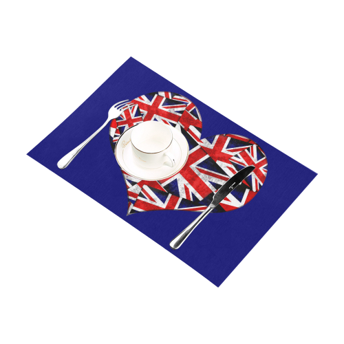 Union Jack British UK Flag Heart Blue Placemat 12’’ x 18’’ (Set of 2)