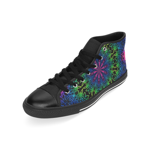 Rainbow Scratch Art Mandala Kaleidoscope Abstract Men’s Classic High Top Canvas Shoes /Large Size (Model 017)